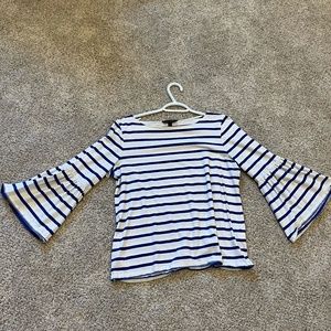 Banana Republic Royal Blue and White Stripped 3/4 Bell Sleeve Top